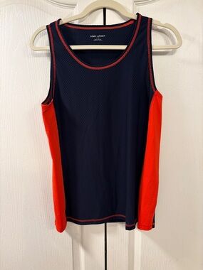 Tory Sport Navy Mesh Tank with Red Side Panels